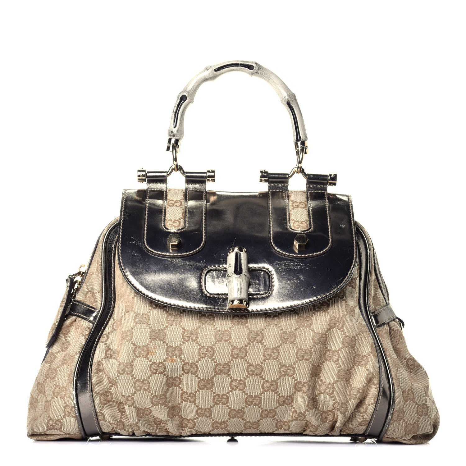 Gucci Monogram Large Pop Bamboo Top Handle Tote Pewter 1 of 11