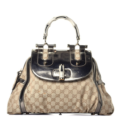 Gucci Monogram Large Pop Bamboo Top Handle Tote Pewter 1 of 11