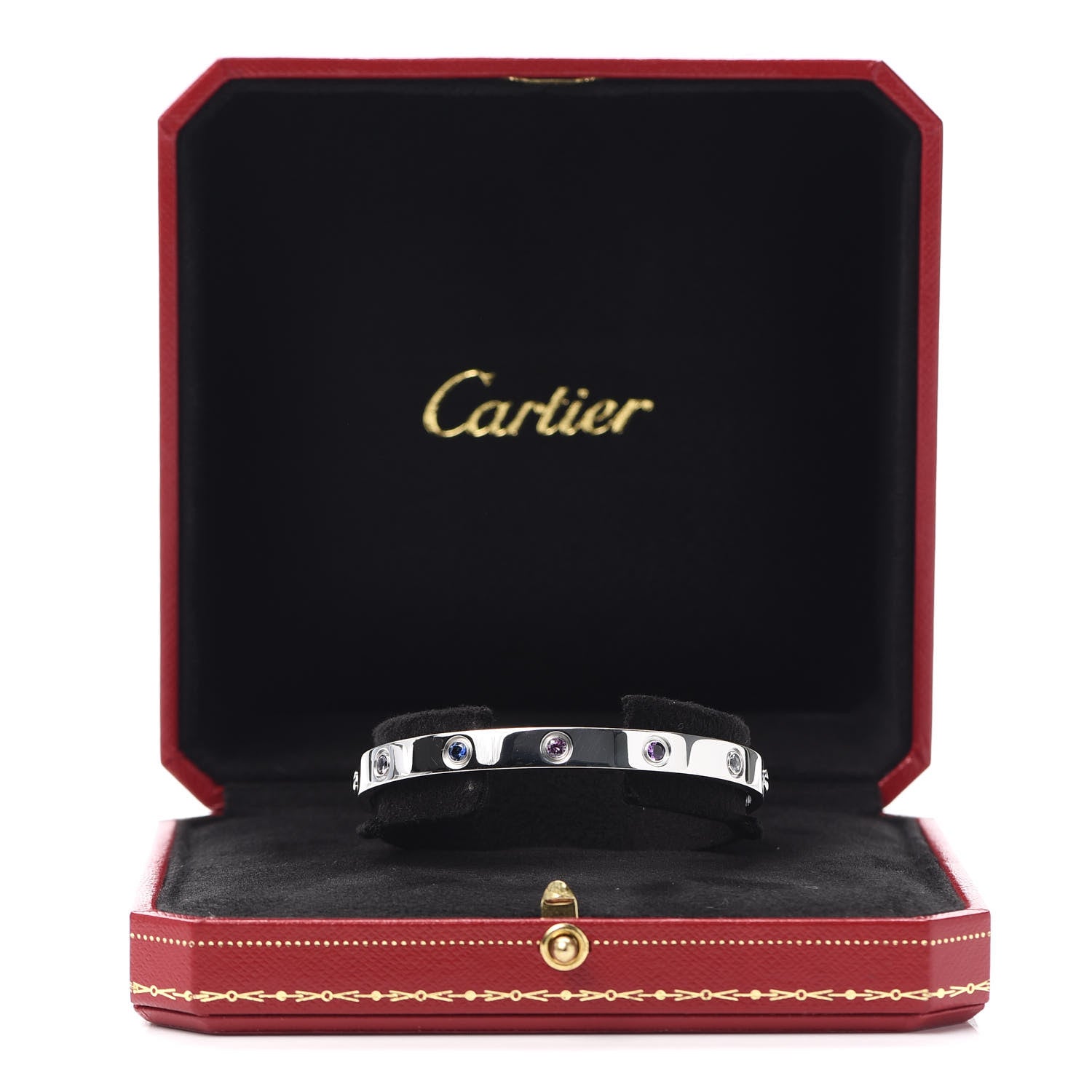 Cartier 18K White Gold Aquamarine Sapphire Spinel Amethyst LOVE Bracelet 17 5 of 5