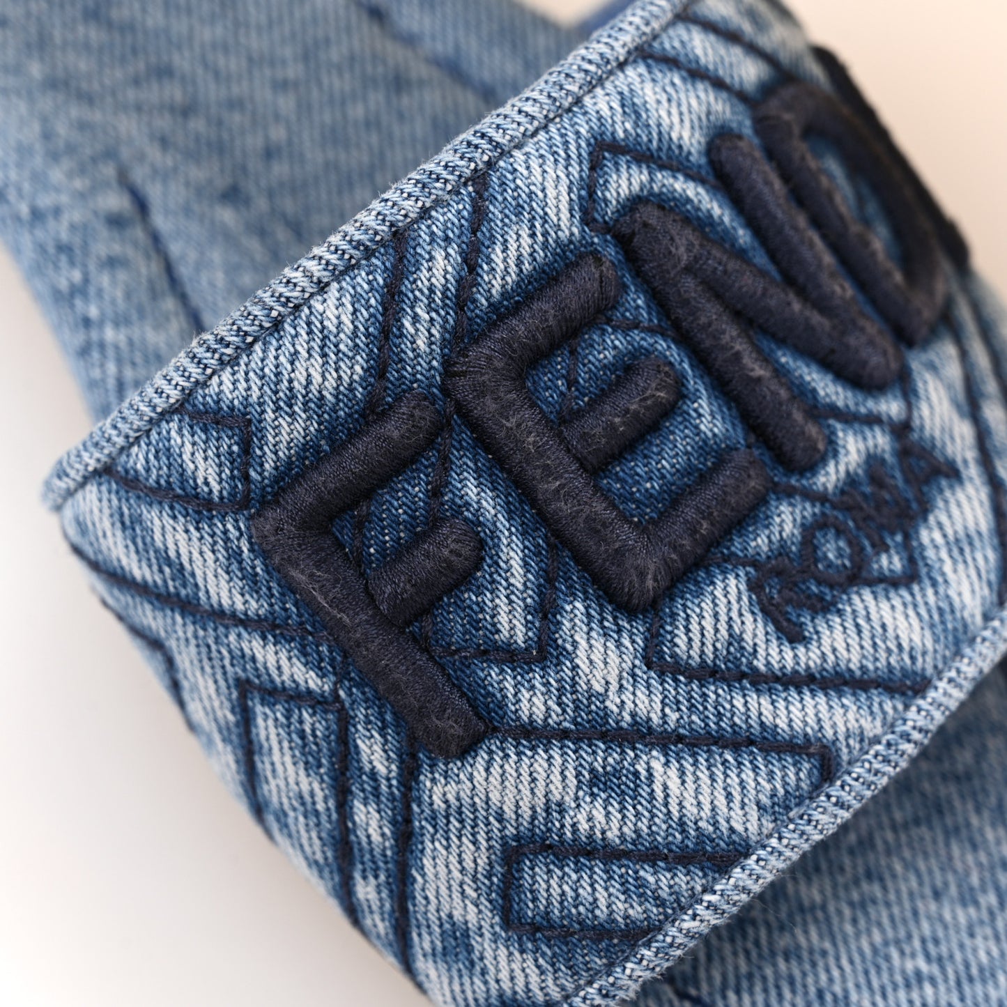 Denim Print Logo Flat Slide Sandals 36 Blue