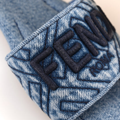 Fendi Denim Print Logo Flat Slide Sandals 36 Blue 10 of 11