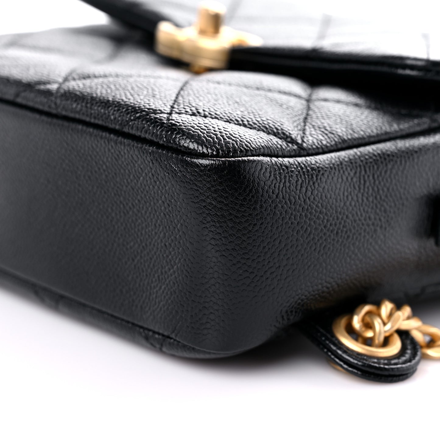 Shiny Caviar Quilted Chain Melody Backpack Black