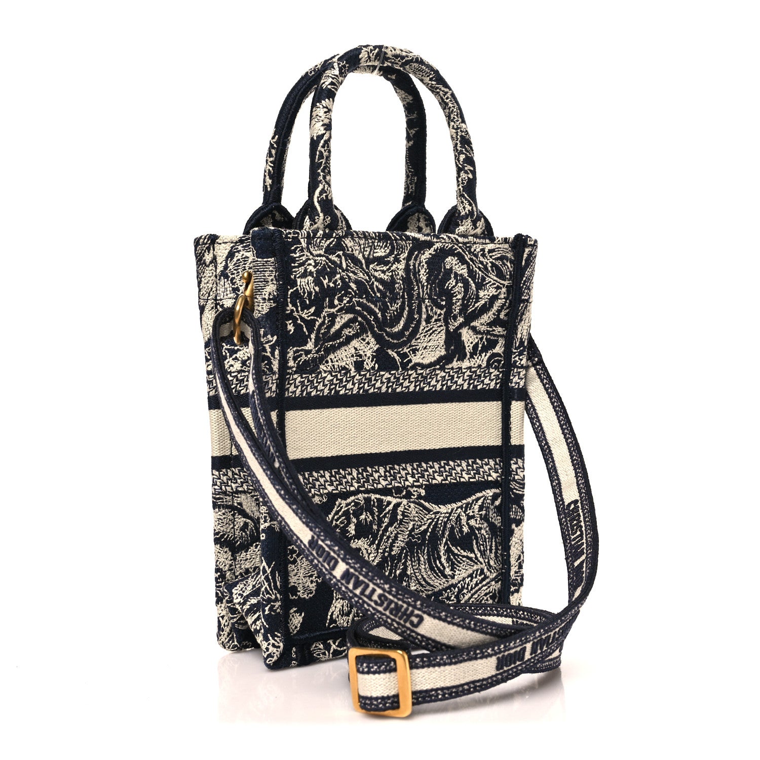 Christian Dior Canvas Toile de Jouy Reverse Embroidered Mini Book Tote Phone Bag Blue 2 of 9