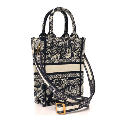Christian Dior Canvas Toile de Jouy Reverse Embroidered Mini Book Tote Phone Bag Blue 2 of 9