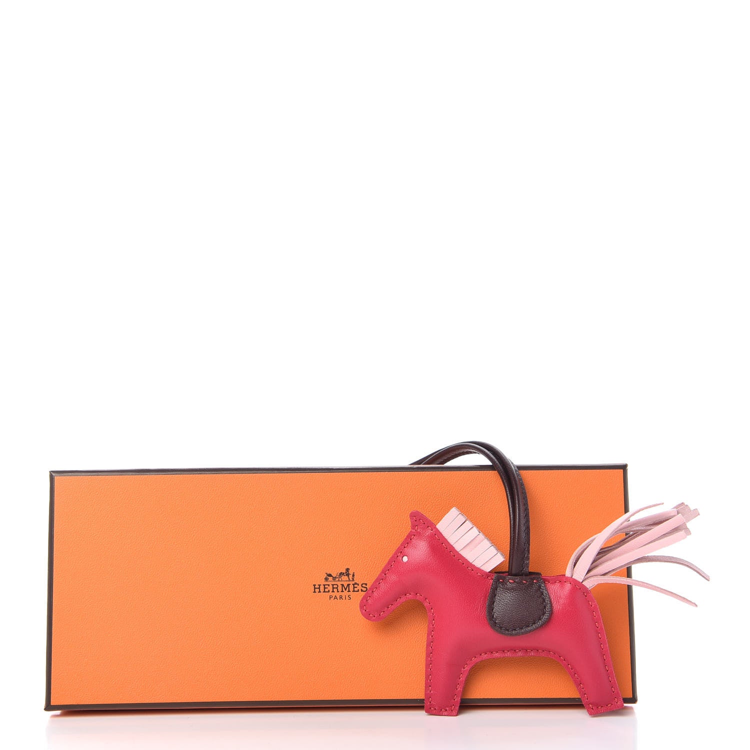 Hermes Milo Lambskin Grigri Rodeo Horse Bag Charm PM Rose Sakura Framboise Rouge Sellier 5 of 5