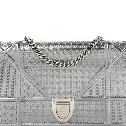 Christian Dior Metallic Patent Micro-Cannage Diorama Wallet on Chain Pouch Silver 9 of 15