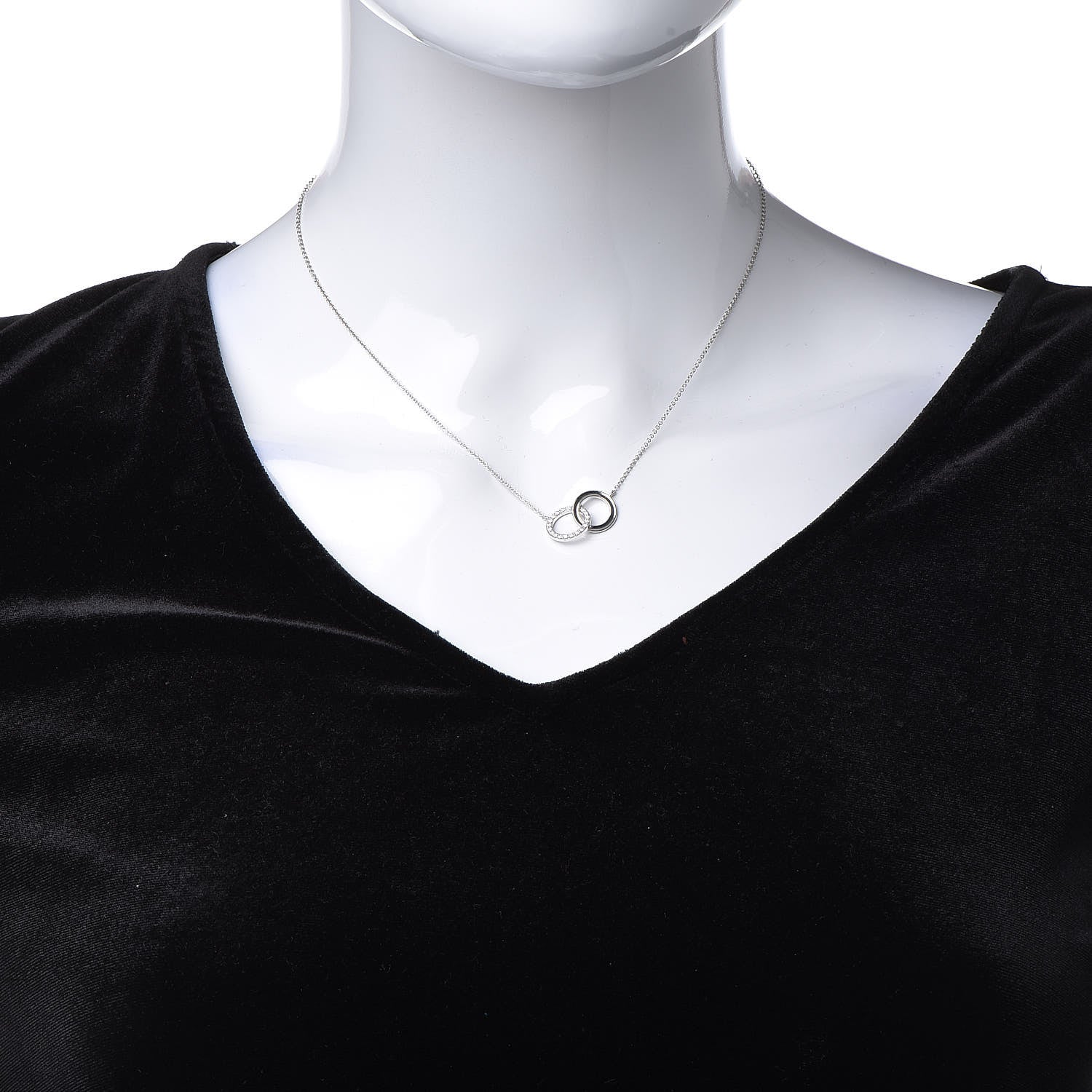 Tiffany 18K White Gold Diamond Double Interlocking Circles Pendant Necklace 2 of 4