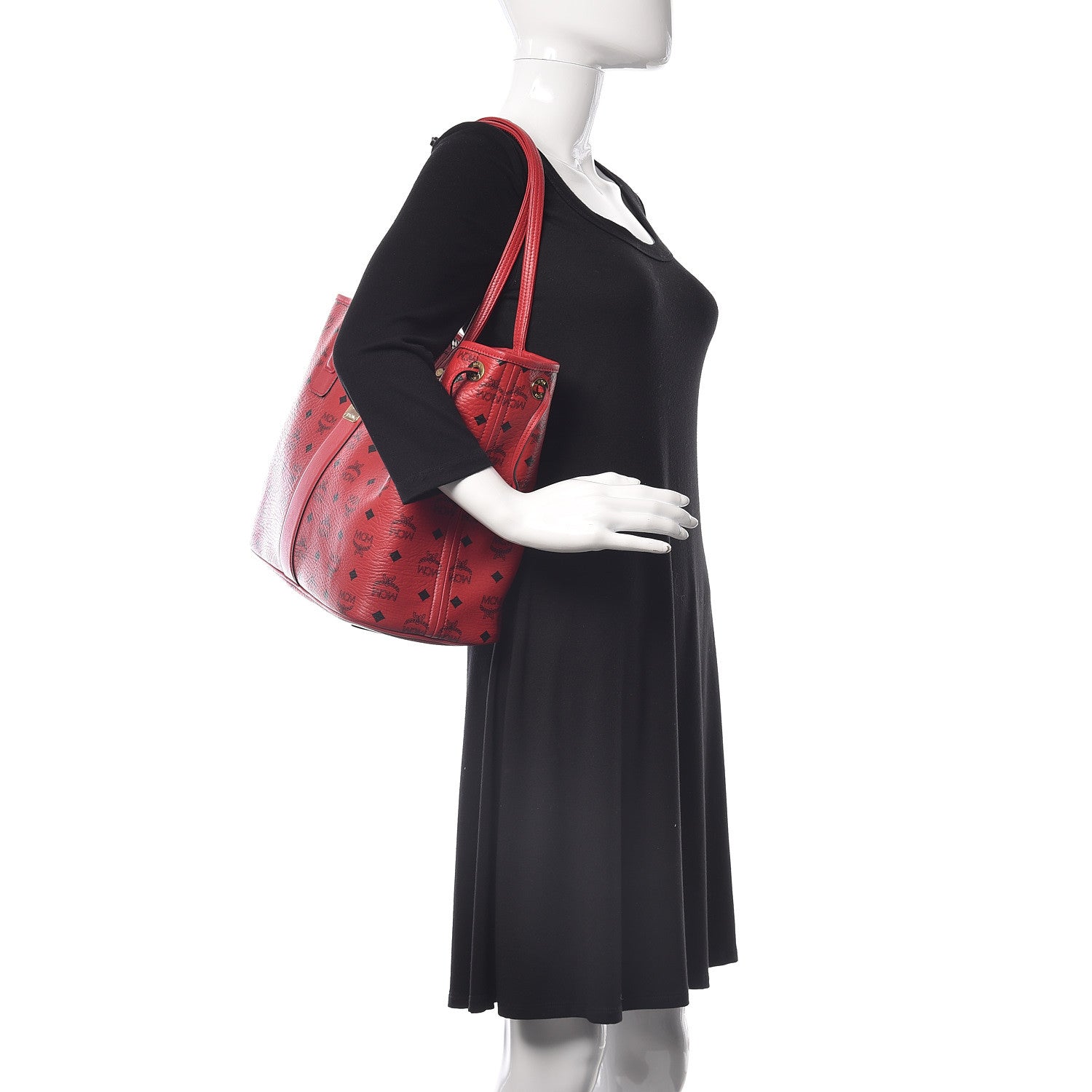 MCM Visetos Medium Liz Reversible Shopper Tote Ruby Red 2 of 14