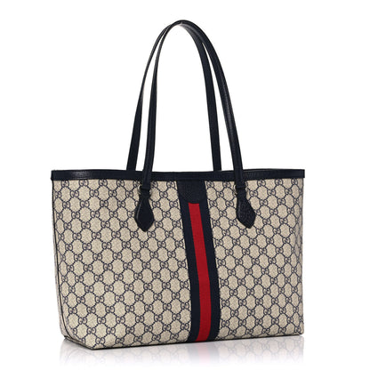 Gucci GG Supreme Monogram Textured Calfskin Web Medium Ophidia Shopping Tote Beige Blue 3 of 12