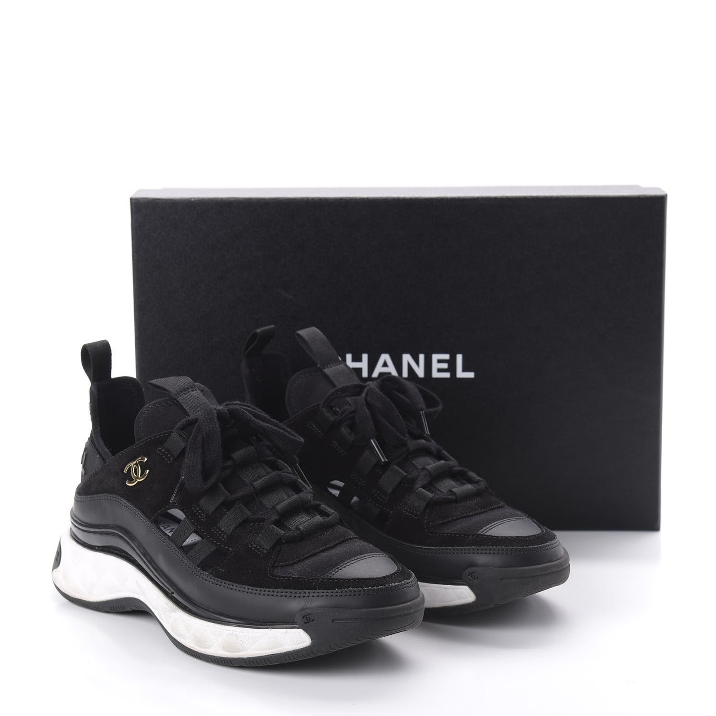 Velvet Calfskin Mixed Fibers CC Sneakers 36.5 Black