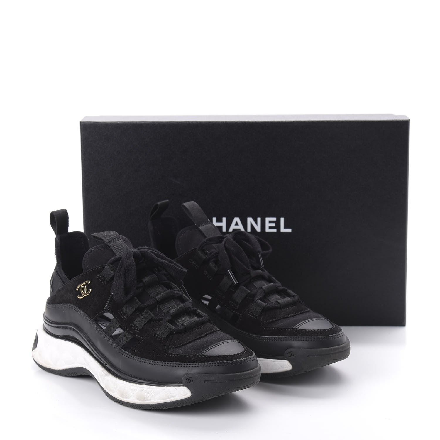 Chanel Velvet Calfskin Mixed Fibers CC Sneakers 36.5 Black 9 of 9