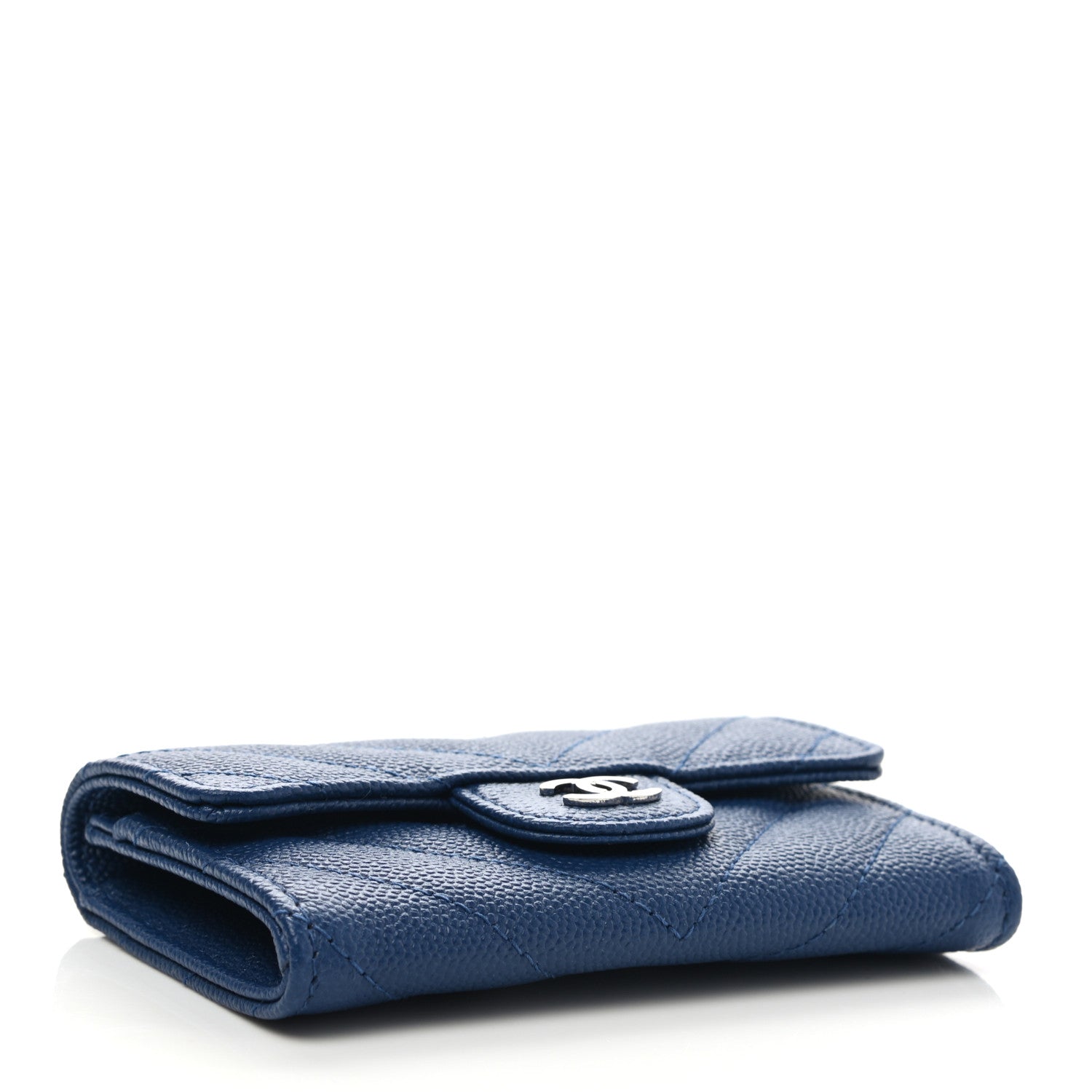 Chanel Caviar Chevron Quilted Flap Card Holder Dark Blue 4 of 9