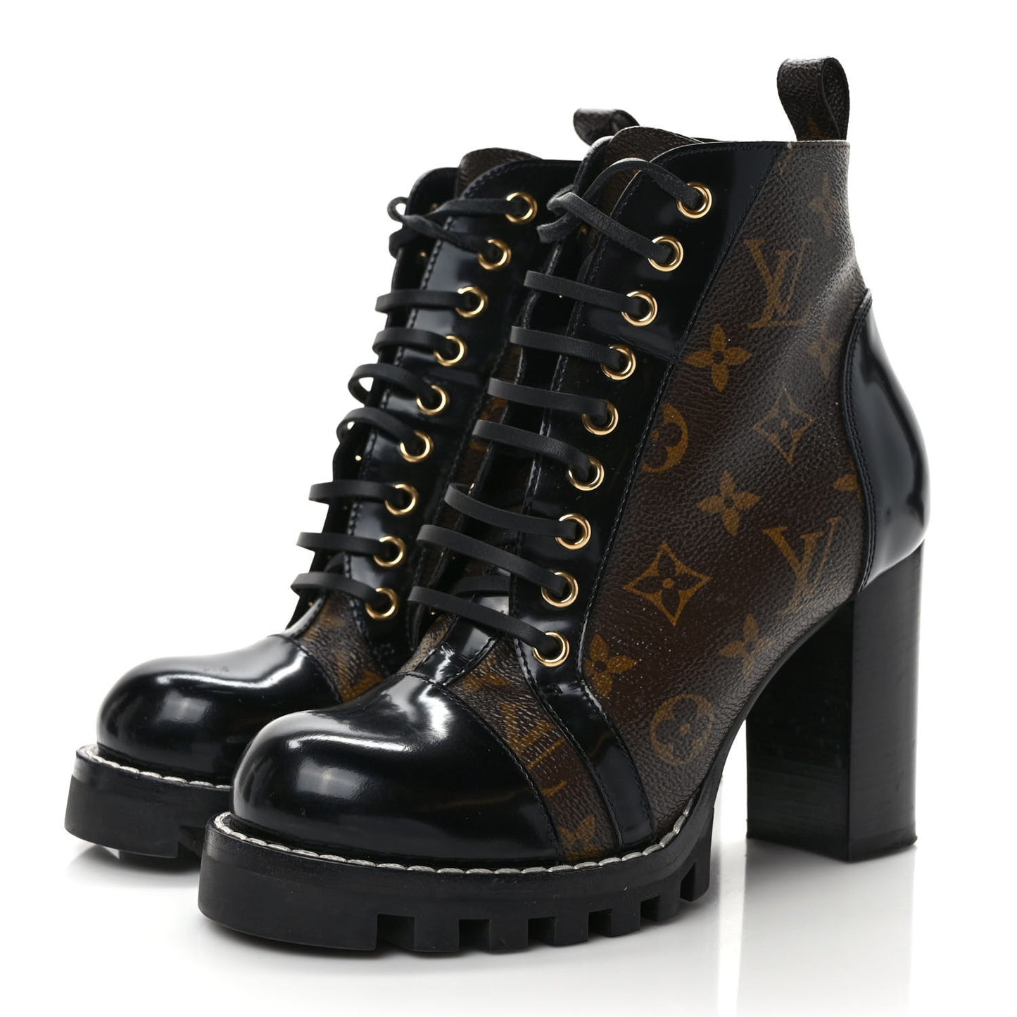 Patent Calfskin Monogram Star Trail Ankle Boots 37 Black