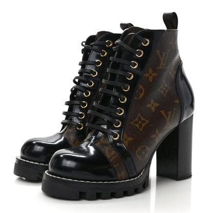 Louis Vuitton Patent Calfskin Monogram Star Trail Ankle Boots 37 Black 3 of 7