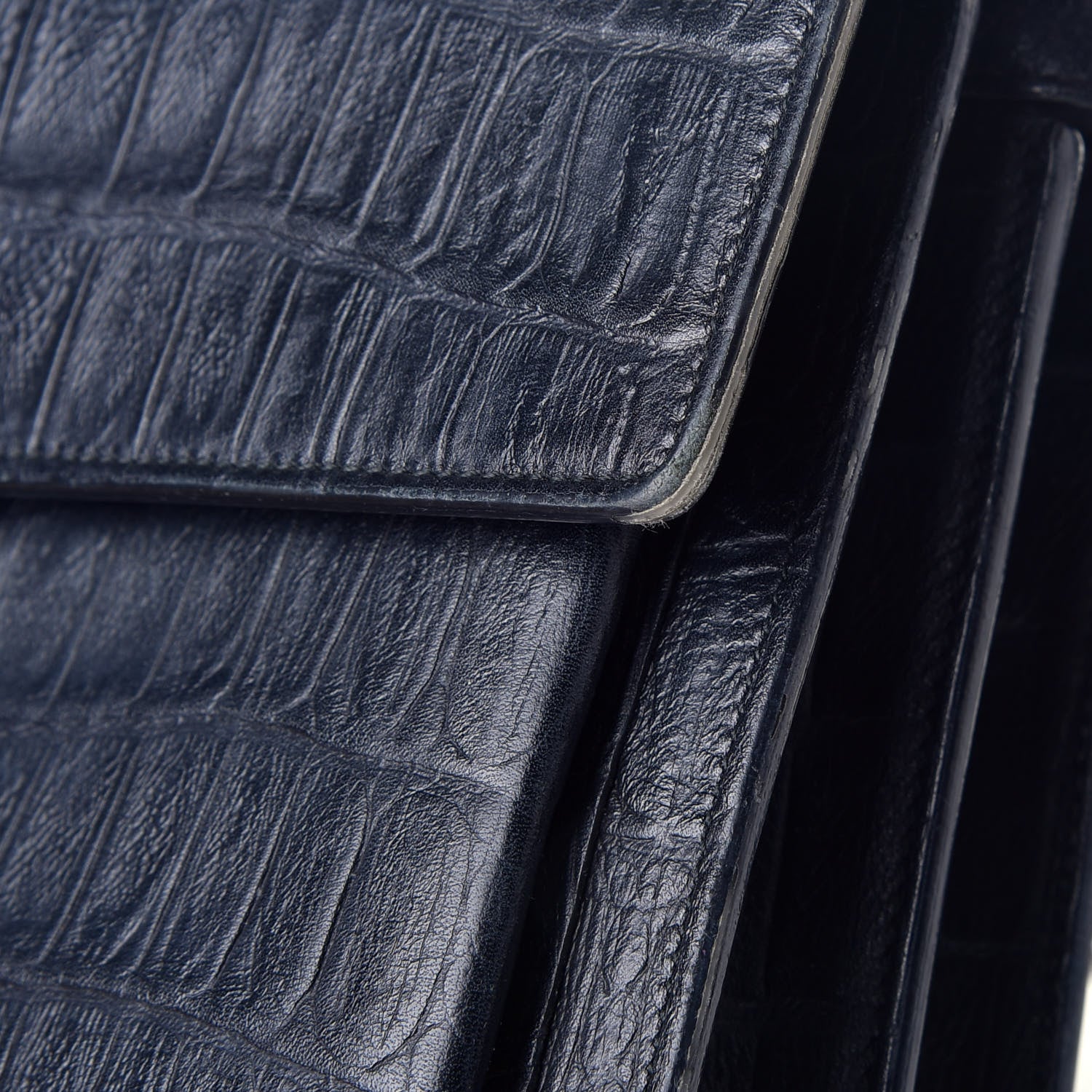 Saint Laurent Calfskin Crocodile Embossed Medium High School Satchel Navy 9 of 10