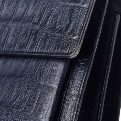 Saint Laurent Calfskin Crocodile Embossed Medium High School Satchel Navy 9 of 10