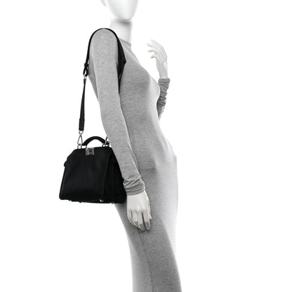 Fendi Nylon Vitello Cover Logo Embossed Mini Peekaboo I SEE U Satchel Black White 2 of 11