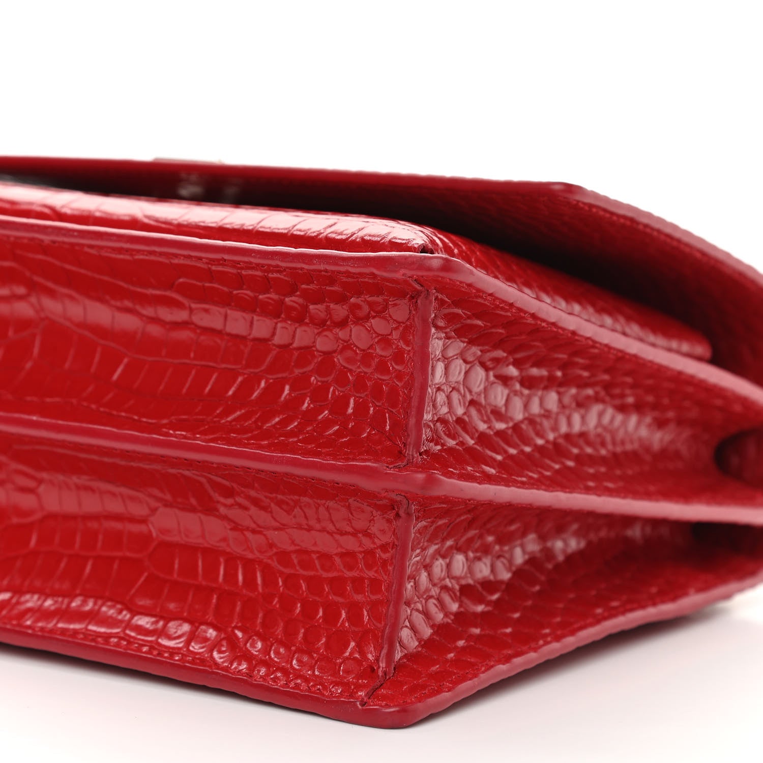 Saint Laurent Calfskin Crocodile Embossed Medium Monogram Sunset Rouge Eros 10 of 10
