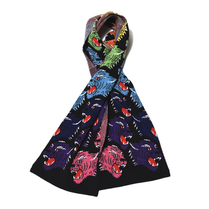 Gucci Wool Tiger Pattern Scarf Black Multicolor 1 of 4
