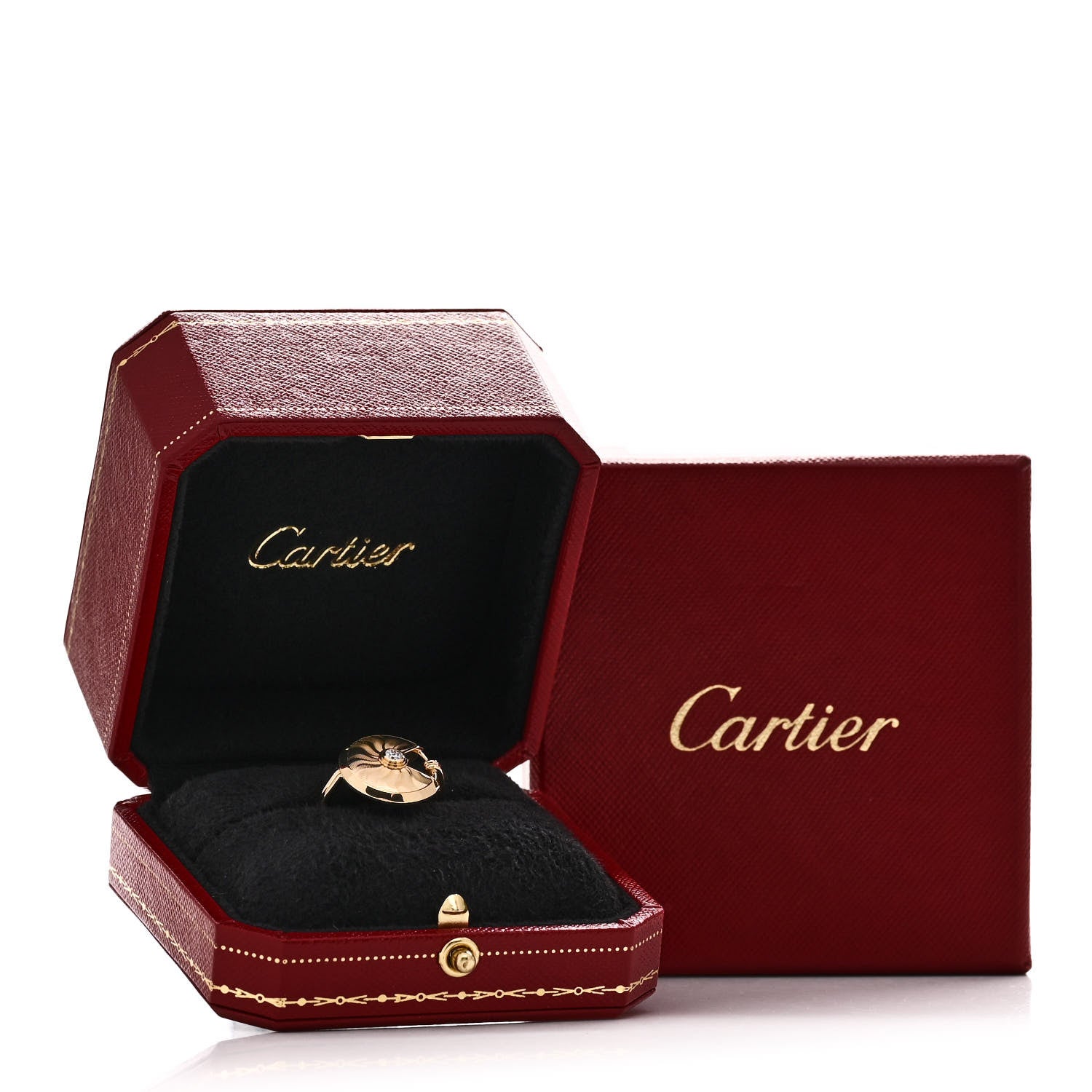 Cartier 18K Yellow Gold Diamond Guilloche Amulette de Cartier Ring 56 7.75 7 of 7