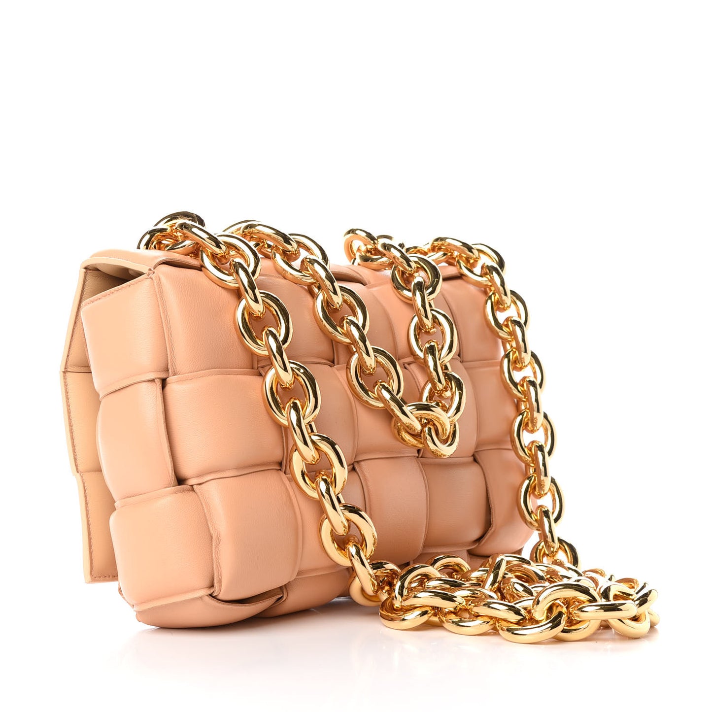 Lambskin Maxi Intreccio Padded Chain Cassette Crossbody Bag Almond