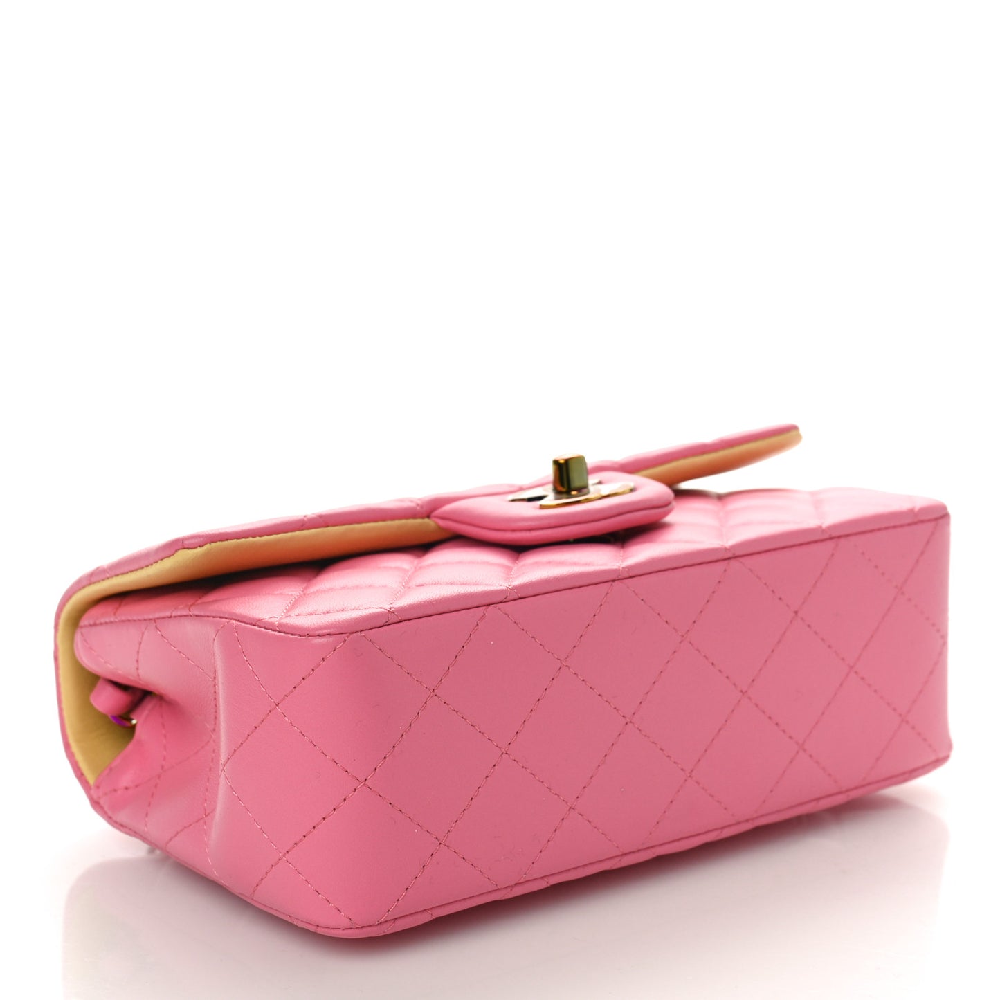 Lambskin Quilted Mini Rectangular Flap Pink Yellow