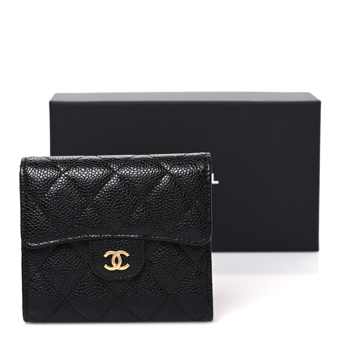 Caviar Quilted Compact Flap Wallet Black