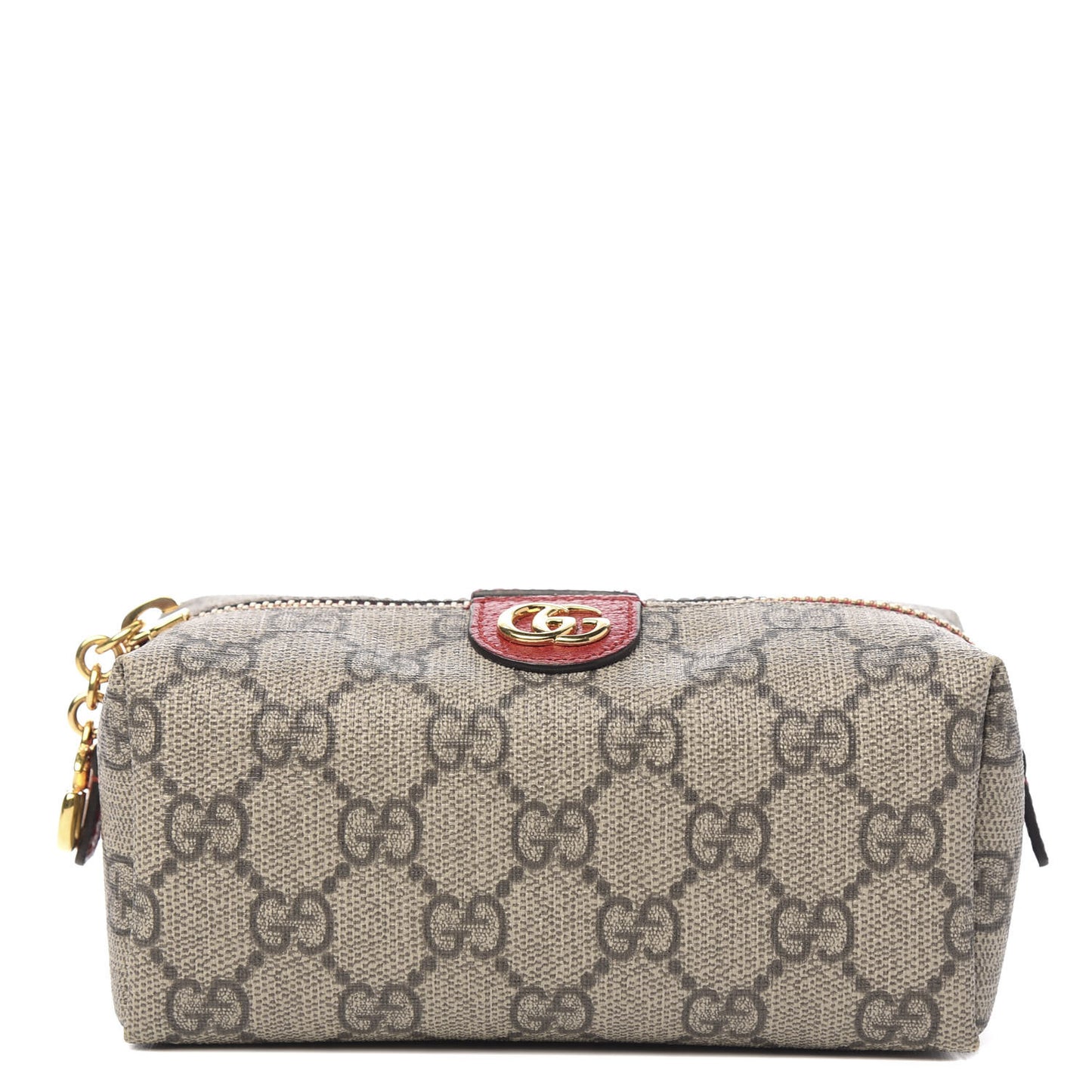 Soft GG Supreme Monogram Calfskin Small Ophidia Cosmetic Case Beige Ebony Hibiscus Red