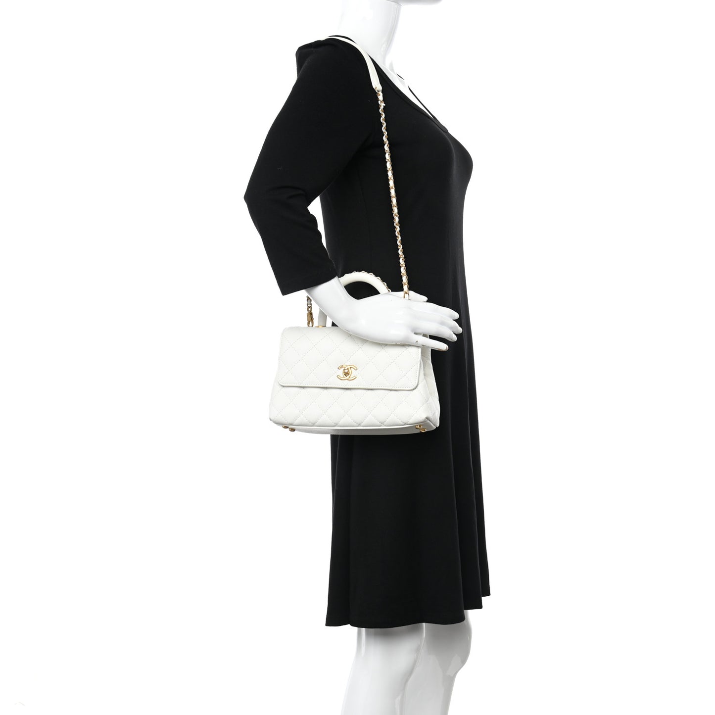 Caviar Quilted Mini Coco Chain Handle Flap White