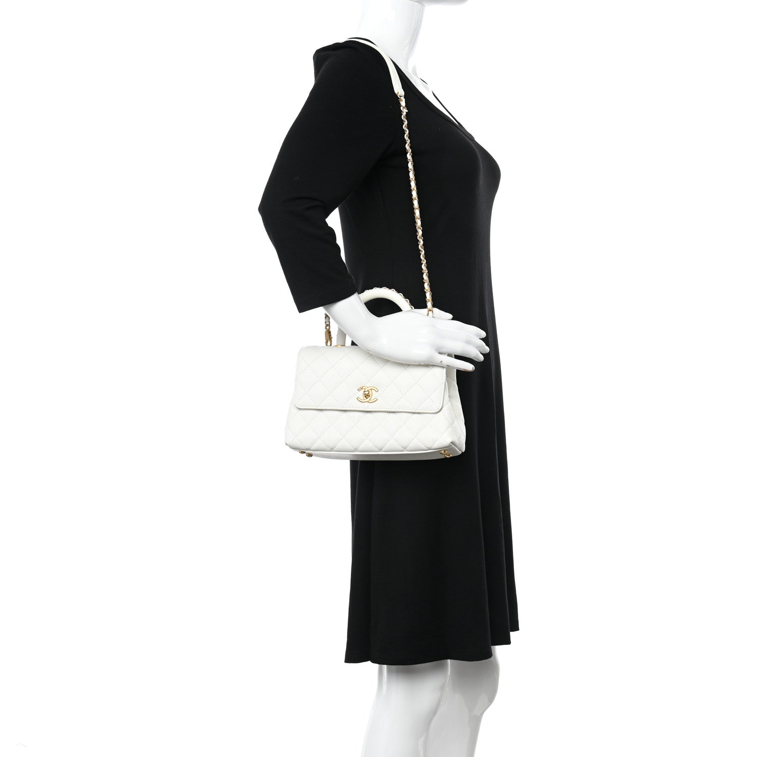 Chanel Caviar Quilted Mini Coco Chain Handle Flap White 2 of 11