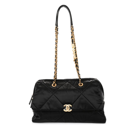 Chanel Satin Quilted Large Bowling Bag Flap Black 1 of 10