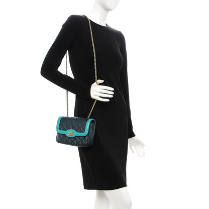 Chanel Lambskin Quilted Two Tone Day Flap Navy Turquoise 2 of 7