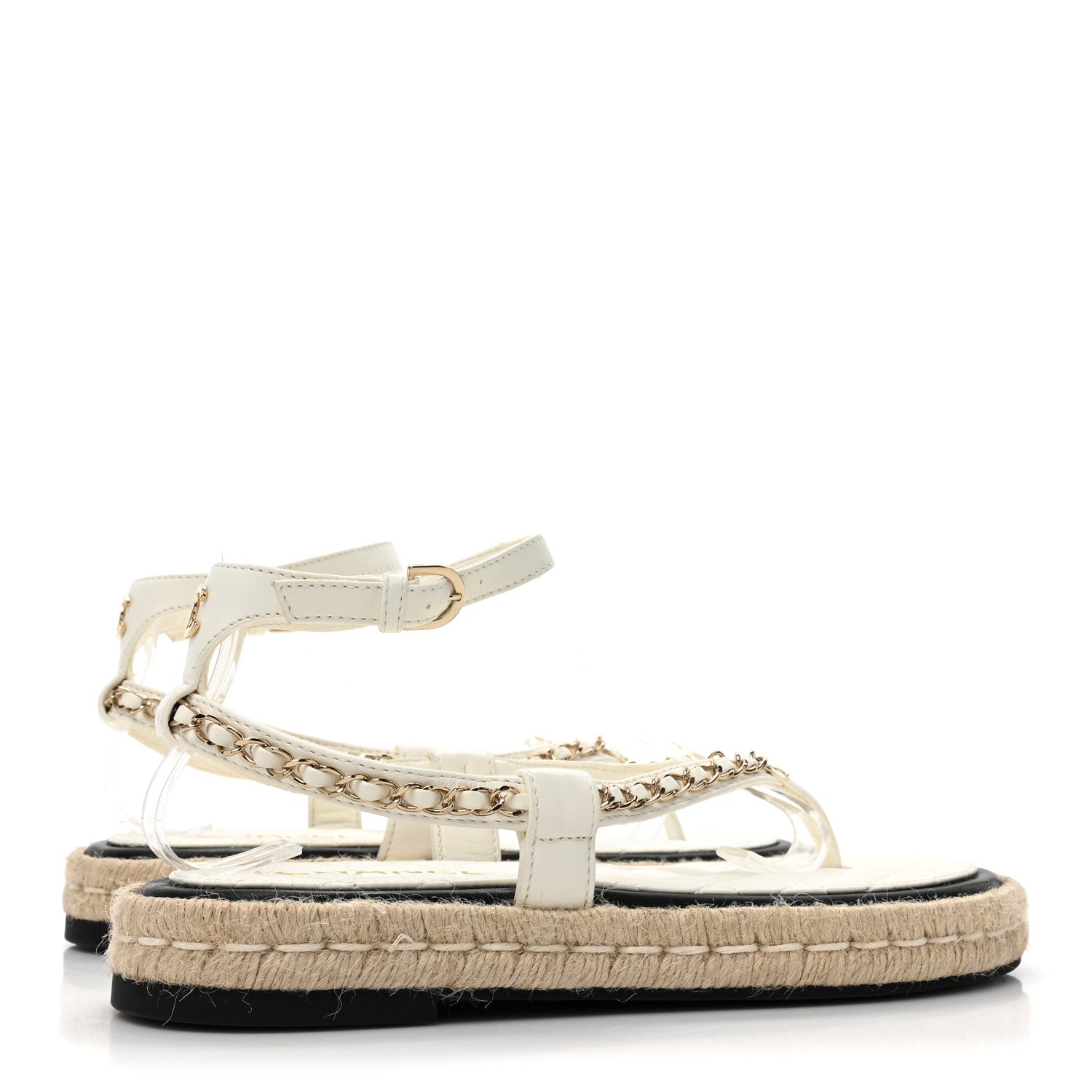 Chanel Lambskin Chain CC Thong Espadrille Sandals 39 White 4 of 8