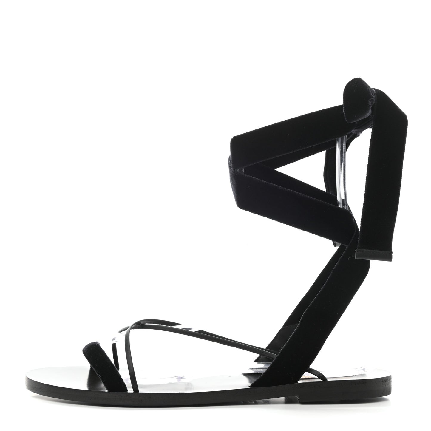Velvet Lace Up Flat Sandals 36.5 Black
