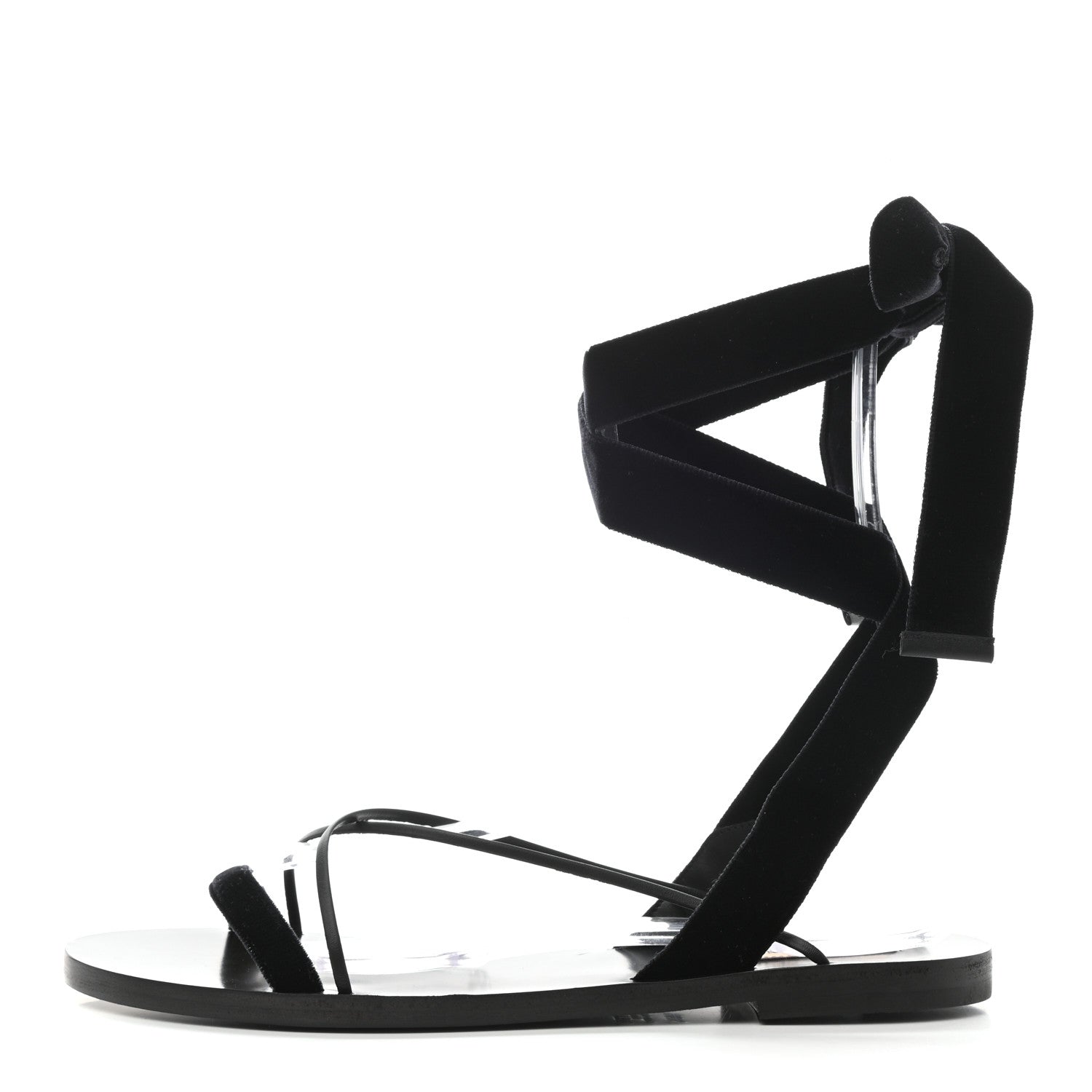 Valentino Garavani Velvet Lace Up Flat Sandals 36.5 Black 1 of 8