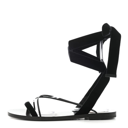 Valentino Garavani Velvet Lace Up Flat Sandals 36.5 Black 1 of 8