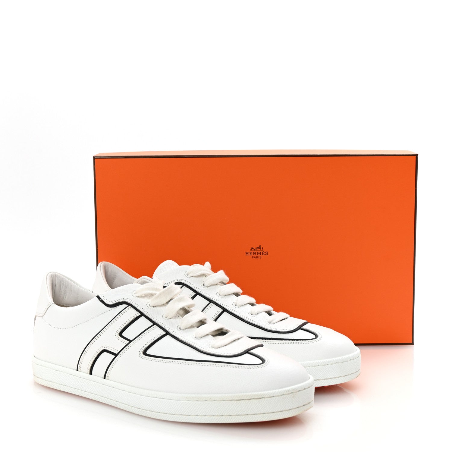 Hermes Epsom Mens Boomerang Sneakers 43.5 White Black 10 of 10