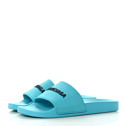 Balenciaga PVC Logo Mens Pool Slide Sandals 42 Turquoise Black 3 of 10