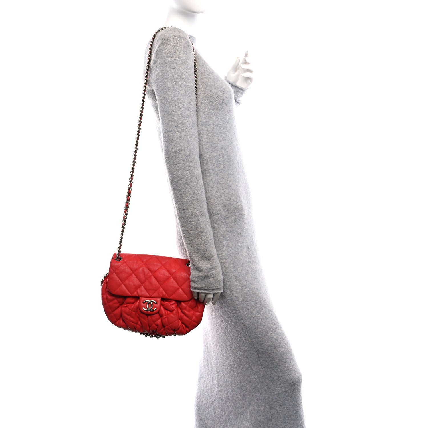 Chanel Washed Lambskin Quilted Medium Chain Around Messenger Red 3 of 10