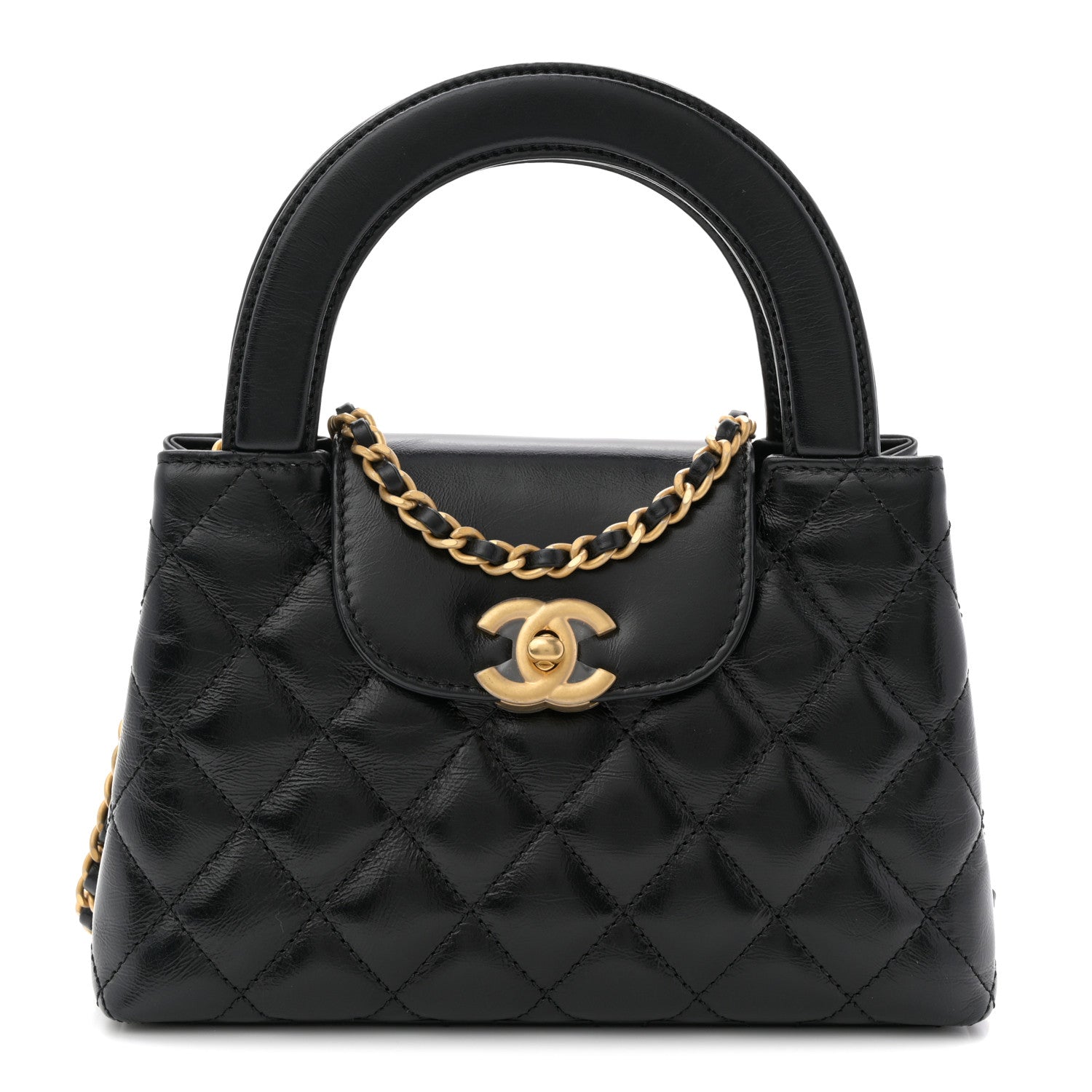Chanel Shiny Aged Calfskin Quilted Nano Kelly Shopper Black 1 of 11