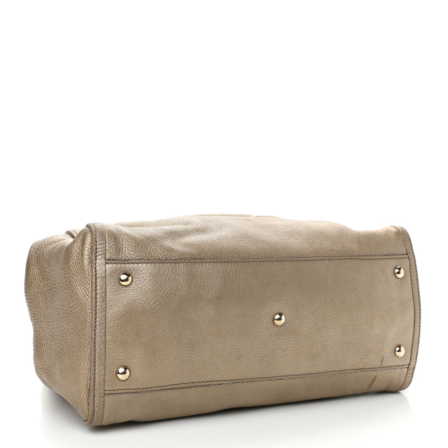 Metallic Pebbled Calfskin Medium Soho Shoulder Bag Golden Beige