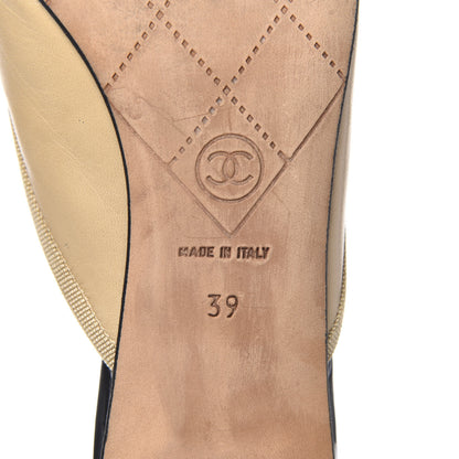 Chanel Lambskin Patent Cap Toe Bow CC Mules 39 Beige Black 7 of 10