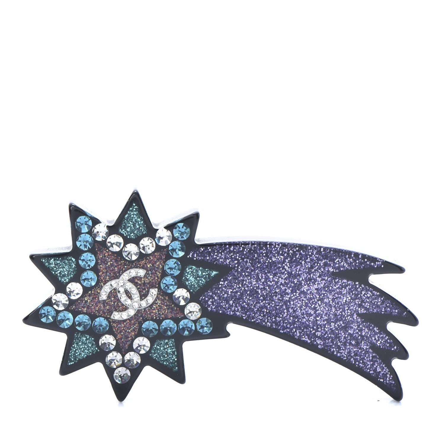 Glittered Resin Strass Shooting Star Brooch Silver Purple Green