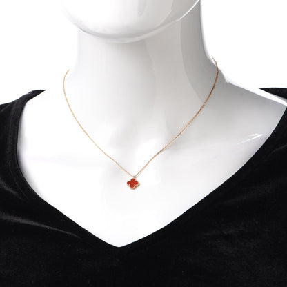 Van Cleef & Arpels 18K Rose Gold Carnelian Sweet Alhambra Pendant Necklace 2 of 7