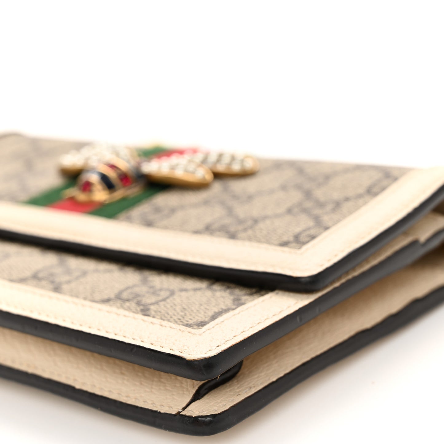 GG Supreme Monogram Web Queen Margaret Chain Wallet White