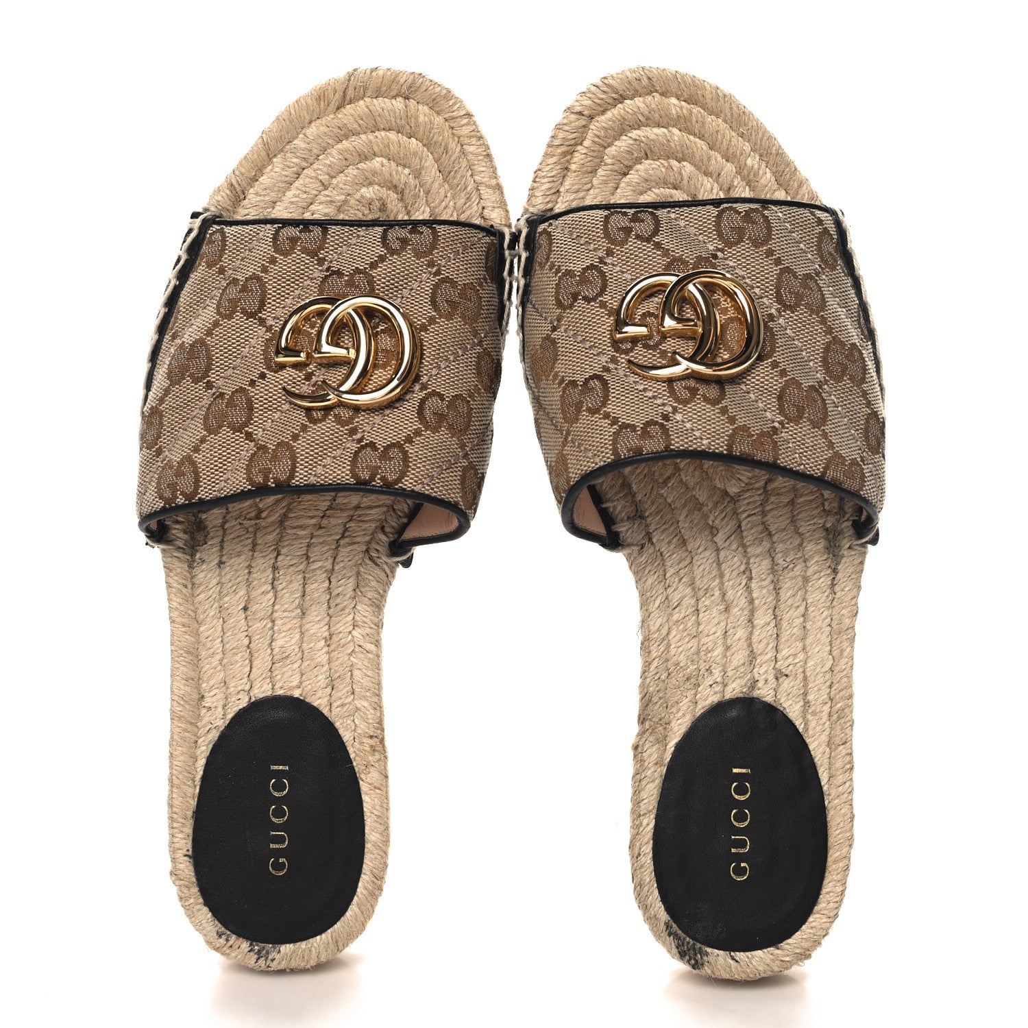 Gucci Monogram Matelasse GG Marmont Espadrille 20mm Slide Sandals 37.5 Beige Ebony Black 2 of 9