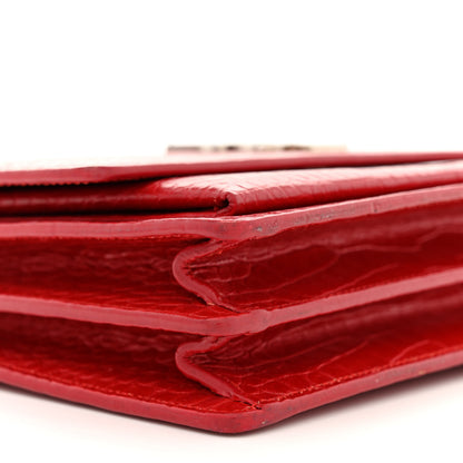 Saint Laurent Calfskin Crocodile Embossed Medium Monogram Sunset Rouge Eros 10 of 18