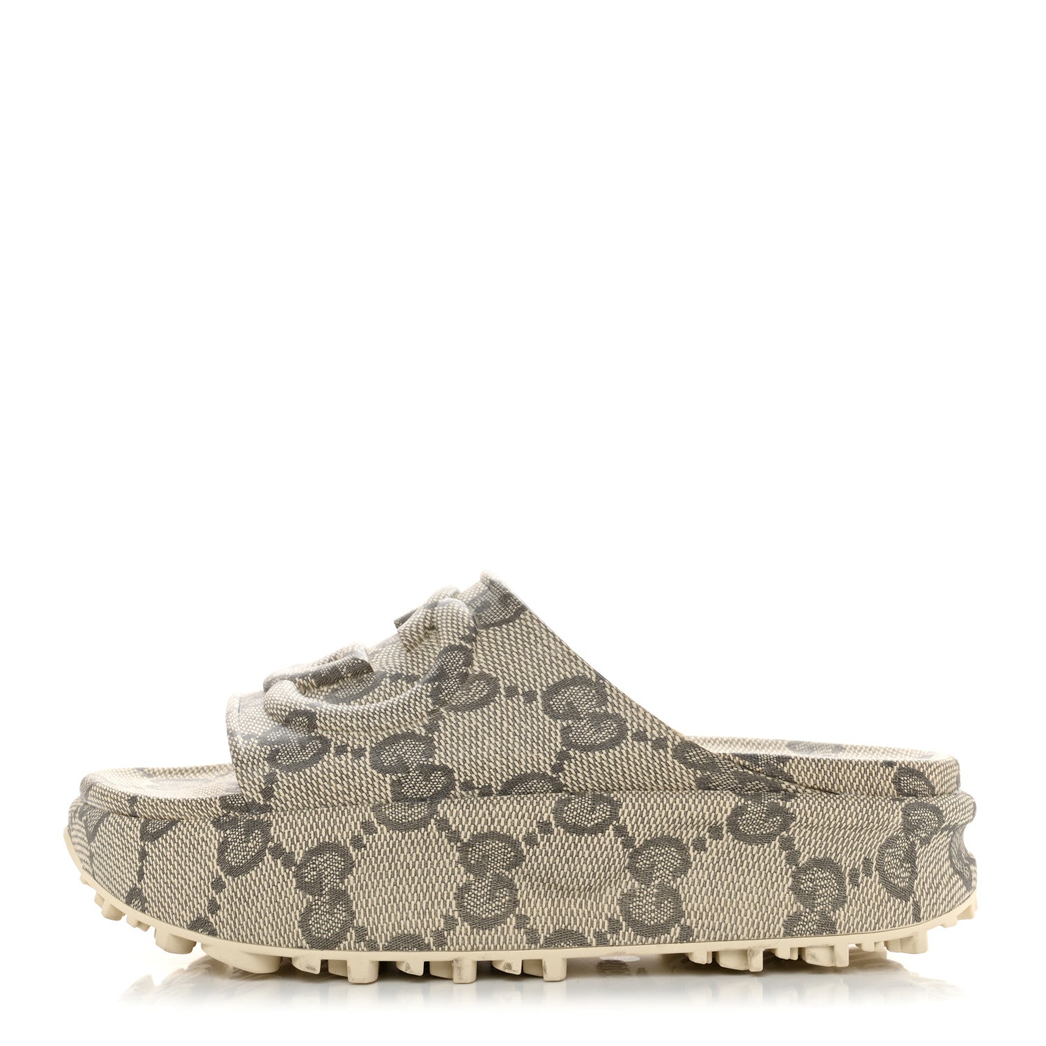 Gucci Cubic Rubber GG Monogram Womens Interlocking G Platform 42mm Slide Sandals 37 Beige Ebony 1 of 8