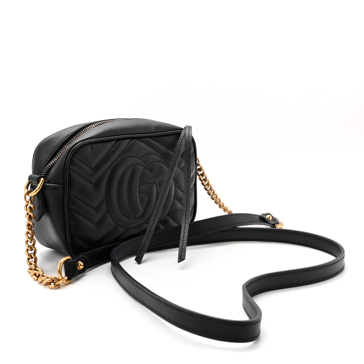 Gucci Calfskin Matelasse Mini GG Marmont Chain Shoulder Bag Black