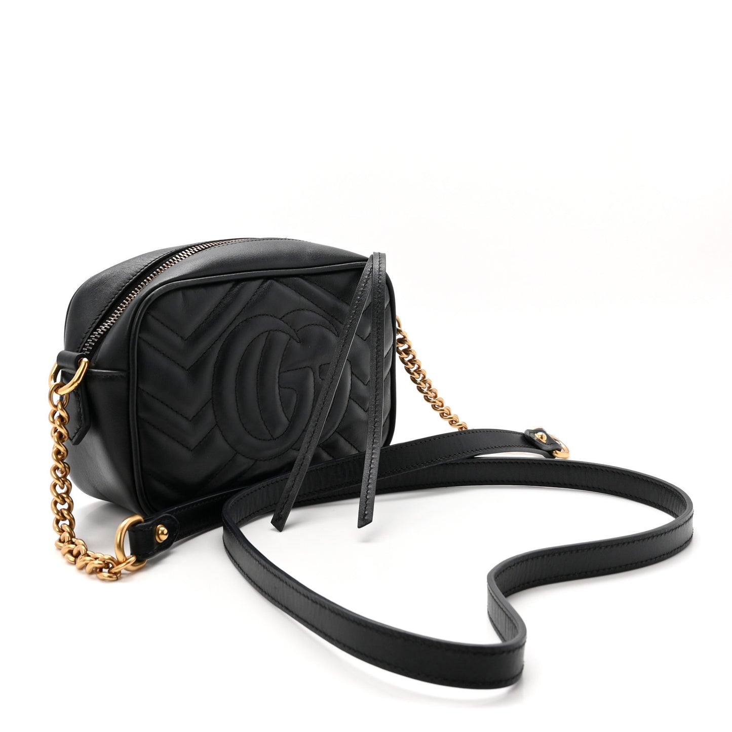 Calfskin Matelasse Mini GG Marmont Chain Shoulder Bag Black